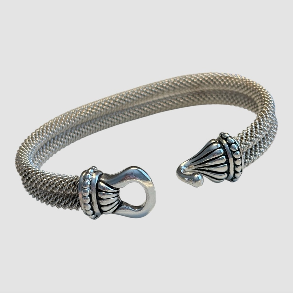 NEW Elegant 925 Sterling Silver Double Round Mesh Bracelet, Artisan Accents - Picture 6 of 10